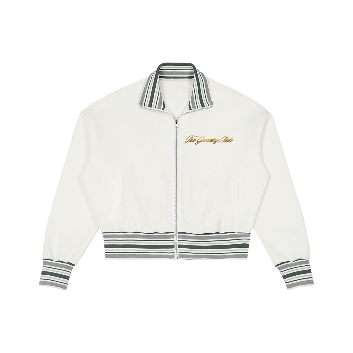 Striped Rib Collar Zip Jacket